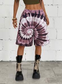 StreetHx Fashion Women's Tie Dye Print Elastic Waist Pocket Sport Shorts