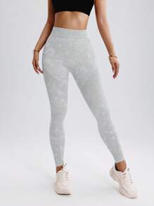 SHEIN Sports Mallas deportivas sin costuras color gris lavado para mujer - Gris - Ver 4