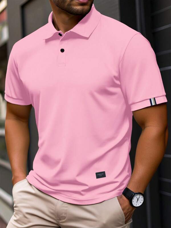 Manfinity Homme T-shirt polo à manches courtes pour hommes, de couleur unie avec application, décontracté et polyvalent, pour l'été
