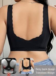 SHEIN 1 件大码女士纯色无钢圈文胸 - 黑色 - 查看 2