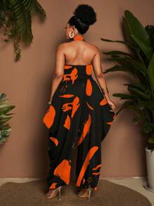 Maweii Große Größen Jumpsuit mit U-Boot-Ausschnitt ohne Ärmel, tailliert, Kontrastfarbe, Sommer