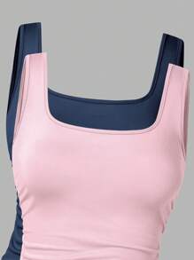 WESTFADE Young 2 pièces/set Basiques décontractés minimalistes pour adolescentes, Hauts de camisole ajustés à col carré froncés de couleur unie d'été, noir et blanc, couleurs classiques polyvalentes