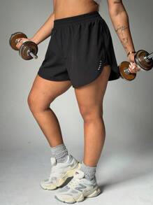 Easithlete Plus Size Women's Summer Elastic Waist 2 In 1 Sports Shorts Y2k