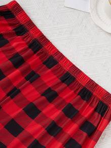 Spider Print Short Sleeve Top And Plaid Pants Men Pajama Set - Black - View 6