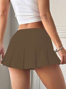 Hanevo Women's Sport Low Waist Pleated Skirt With Built-In Safety Shorts, Anti-Exposure Mini Skirt Sportwear For Daily Wear