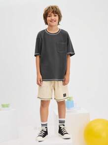 SHEIN Short avec taille élastique décontracté et simple, confortable pour garçon préadolescent - Nude - Voir 3