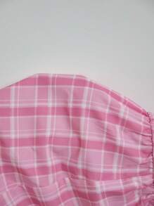 Flirla Pink Plaid Print Sweet Girl Beach Vacation Fitted Slim Dress - Pink - View 4