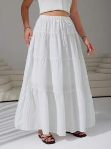 Solflare Falda larga blanca informal de talla grande, para primavera y otoño