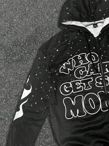 Manfinity EMRG Áo nỉ trùm đầu có khóa kéo in hình ngôi sao ngọn lửa và khẩu hiệu thường ngày dành cho nam, họa tiết Y2k, Thu/Đông - màu đen - Xem 5