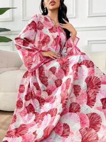 Yasmyna Rochie maxi turcească pentru femei, cu imprimeu integral în culori contrastante, decolteu în V, mânecă lungă, stil tradițional arab, caftan modest - Multicolor - Vizualizare 4