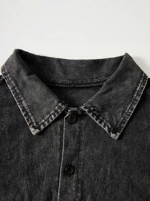 Teenager & Young Men Vintage Washed Fabric Button Down Shirt And Shorts Set, Loose Casual Outfit For Daily Wear And Outdoor Activities, School, Campus, College