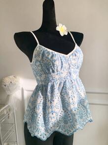 SHEIN EZwear Top canotta da donna con ricamo blu a bretelle, di moda per l'estate