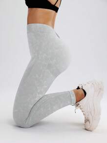 SHEIN Sports Mallas deportivas sin costuras color gris lavado para mujer - Gris - Ver 8
