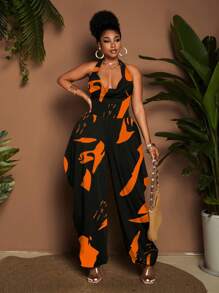 Maweii Große Größen Jumpsuit mit U-Boot-Ausschnitt ohne Ärmel, tailliert, Kontrastfarbe, Sommer