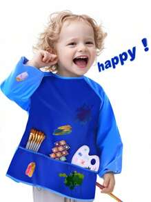 Painting Waterproof Apron M Size Anti-Wear Smock Long-Sleeved Painting Clothes Painting Dinner Bib Art Supplies Christmas Gift Easter Gift - Blue - View 3