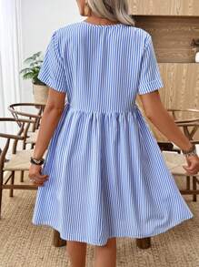 EMERY ROSE 女式优雅条纹V领短袖A字迷你连衣裙