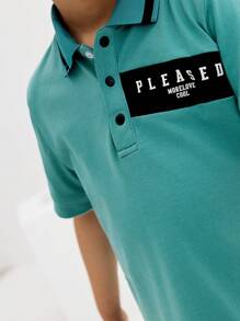 SHEIN Chemise polo à manches courtes pour garçons avec col, patchwork de couleurs contrastées, confort et minimalisme - Vert - Voir 5