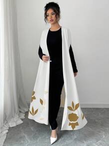 Elenzga Women's Floral Print Batwing Sleeve Long Cardigan - Coffee Brown - View 4