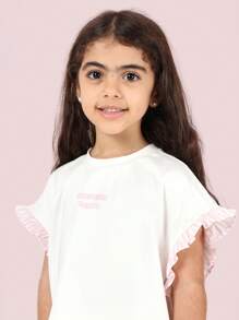 Conjunto de pijama de verano con mangas con volantes de SUMWON, con estampado de rayas, ropa de dormir cómoda, tela suave, atuendo para la hora de acostarse para uso casual y de vacaciones - Rosa - Ver 5