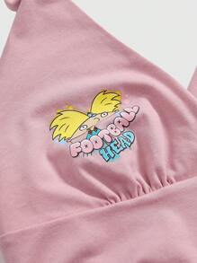 Nick 90's X ROMWE Women's Casual Summer Pink Cartoon Pattern Ruched Halter Top