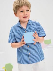 SHEIN Boys' Loose Casual Plaid Simple Comfortable Turndown Collar Pocket Decorative Shirt - Baby Blue - View 4