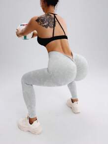 SHEIN Sports Mallas deportivas sin costuras color gris lavado para mujer - Gris - Ver 7