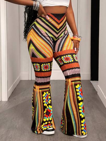 Slaydiva Plus Size Autumn And Winter New Arrivals, Women Fall/Winter Clothes, Halloween, Music Festival, Easter, Western Style, Boho, Casual, Vacation, Cruise Travel, Beach, Sunbathing, Fashionable, Streetwear, Skinny, Flare Pants, Colorblock, Women Pants