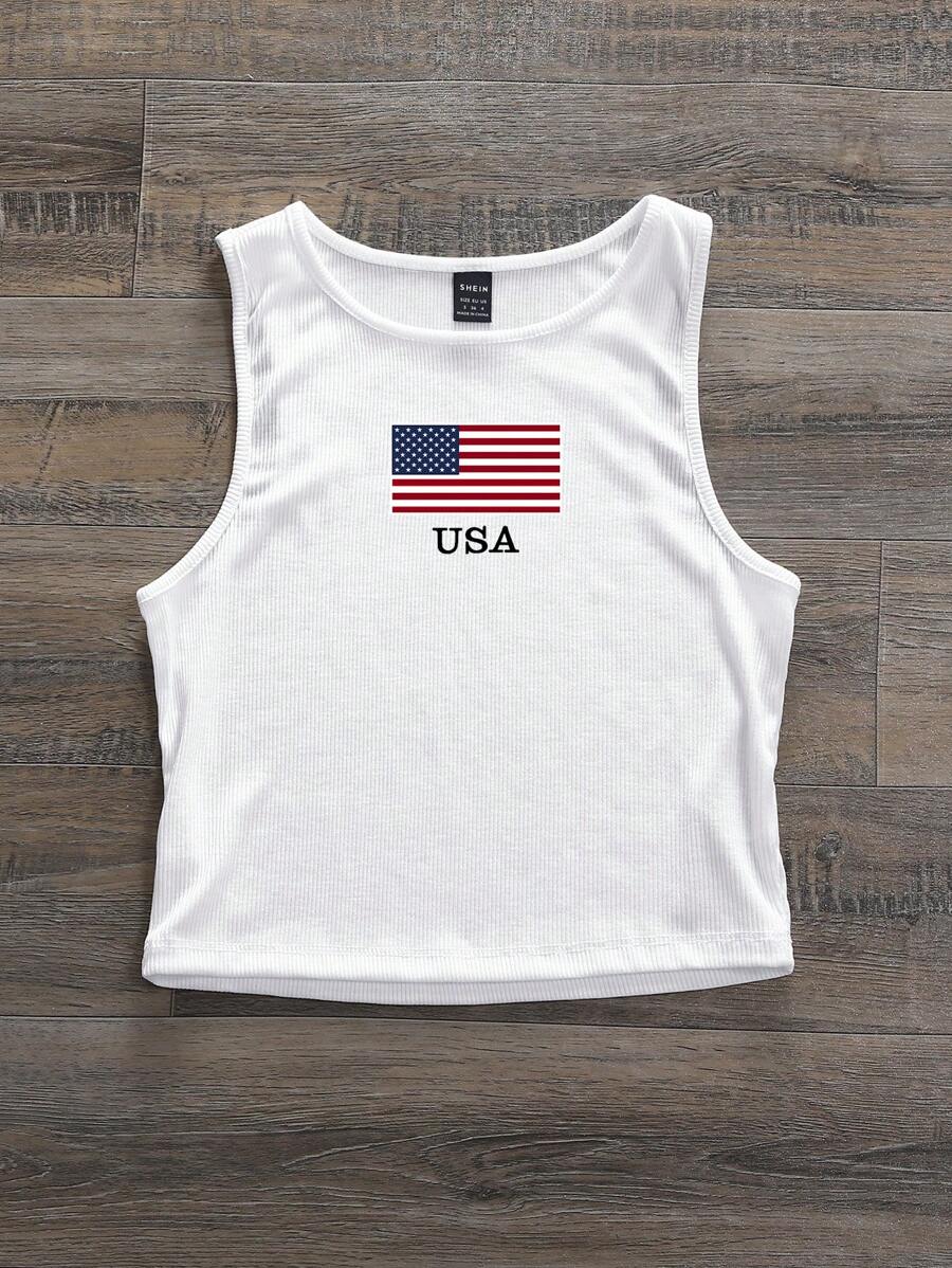 INAWLY 女式简约美国国旗无袖背心，适合夏季日常穿着