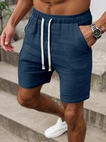 Manfinity RSRT Men's Casual Drawstring Cotton Shorts - Navy Blue - View 3