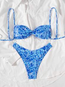 SHEIN Swim 2pcs Women's New Ditsy Floral Spaghetti Strap Top And Bikini Bottoms Sexy Bikini Set Set For Summer Beach Vacation