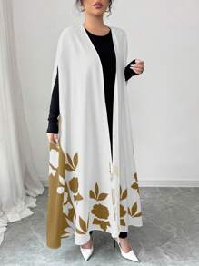 Elenzga Women's Floral Print Batwing Sleeve Long Cardigan - Coffee Brown - View 3