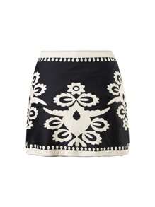 Swim Oasis 2pcs 2025 New Summer Women 1-Piece Swimsuit Set With Printed Deep V Neck Sleeveless Swimwear, Mesh Long Pants And Short Beach Skirt - Multicolor - View 8