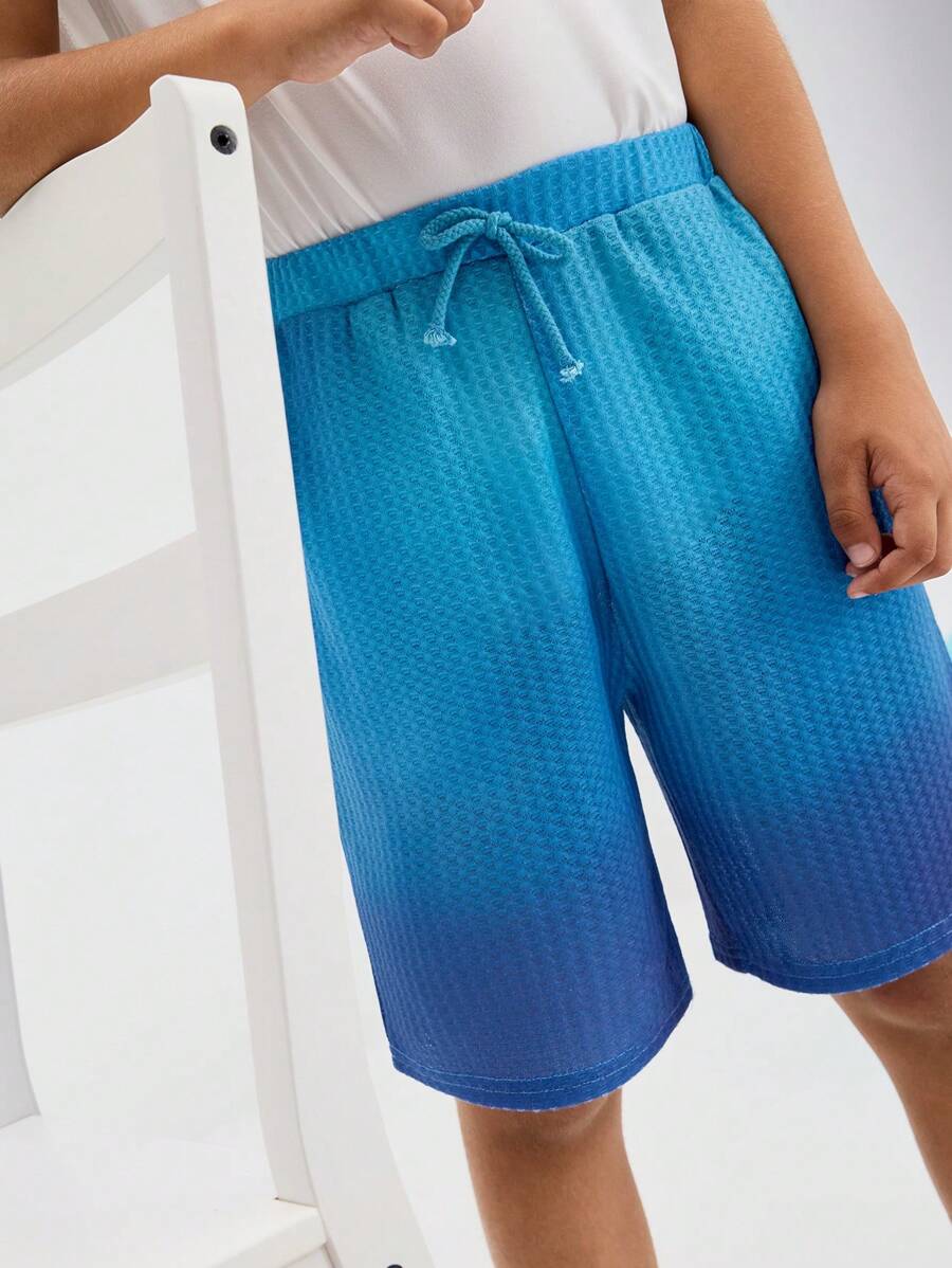 SHEIN Short taille basse pour garçon préado, style minimaliste et décontracté, couleur dégradée, confortable - Bleu azur - Voir 1