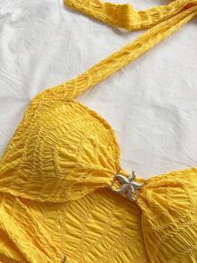 Soleia Canotta donna senza schienale con decorazione a stella metallica a cinque punte, stile aderente adatto per vacanze, appuntamenti, tè pomeridiano, vacanze, festival musicali, stile boho estivo, canotta gialla, top estivo giallo, vacanza - Giallo - Visualizzare 4