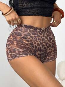 SHEIN Unity 休闲豹纹抽绳紧身短裤，适合春夏季