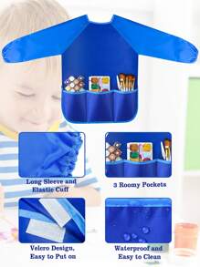 Painting Waterproof Apron M Size Anti-Wear Smock Long-Sleeved Painting Clothes Painting Dinner Bib Art Supplies Christmas Gift Easter Gift - Blue - View 4