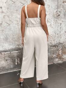 SHEIN LUNE Plus Size Sleeveless Button Jumpsuit - Apricot - View 2