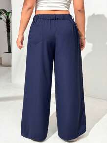 SHEIN EZwear Plus Size Navy Casual Cargo Pants, Summer - Navy Blue - View 2