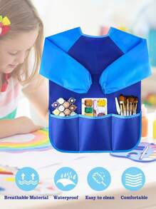 Painting Waterproof Apron M Size Anti-Wear Smock Long-Sleeved Painting Clothes Painting Dinner Bib Art Supplies Christmas Gift Easter Gift - Blue - View 5