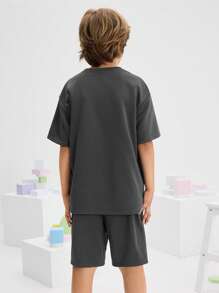 Leap Crew Leap Crew Tween Boys Casual Loose Comfortable Round Neck Short Sleeve Drop Shoulder T-Shirt And Shorts 2 Pieces Set - Blue - View 3