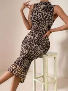 Vesra Tie Dye Printed Sheer Sleeveless Dress Maxi Women Outfit - Multicolor - View 3