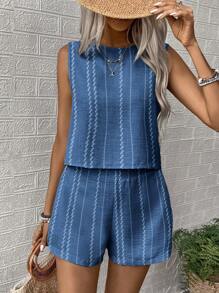 EMERY ROSE Plus-Size Ladies' Woven Casual Summer Two Pieces Set - Blue - View 5