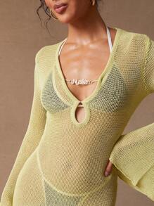 SHEIN Unity Vestito a maniche lunghe, coprente per piscina, estivo e sexy, adatto per festival musicali, mini lunghezza, in maglia di cotone, adatto per brunch, spiaggia, uso casual quotidiano e occasioni formali, abbigliamento da donna - Verde - Visualizzare 7