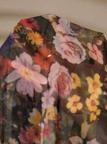 Aveloria Rosie 多色玫瑰花卉印花欧根纱腰部 A 字形吊带裙，优雅浪漫大码女式派对礼服 - 彩色 - 查看 7