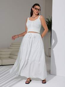 Solflare Falda larga blanca informal de talla grande, para primavera y otoño