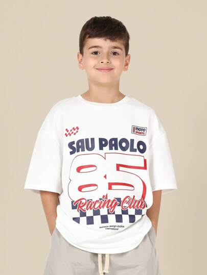 SUMWON Racing Club Sport Loose Fit Casual Summer Athletic Streetwear Motorsport Sport Tee Varsity Graphic Style Youth Boys Fashion Jersey T-Shirt