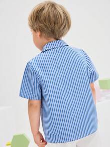 SHEIN Boys' Loose Casual Plaid Simple Comfortable Turndown Collar Pocket Decorative Shirt - Baby Blue - View 2
