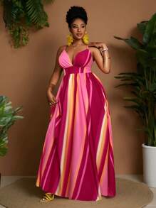 Maweii Plus Size Casual Ombre Spaghetti Strap Dress For Vacation - Pink - View 5