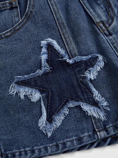 Grunge Punk Summer Women Punk Style Black Star Embroidery Grey Cargo Pocket Denim Shorts