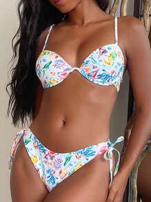 Swim Mod 2 Stücke/Set neuer bunter Unterwasser Welt Seitenschnürung Geknüpft High Cut Bikini, Frauen Strand Urlaub Badeanzug